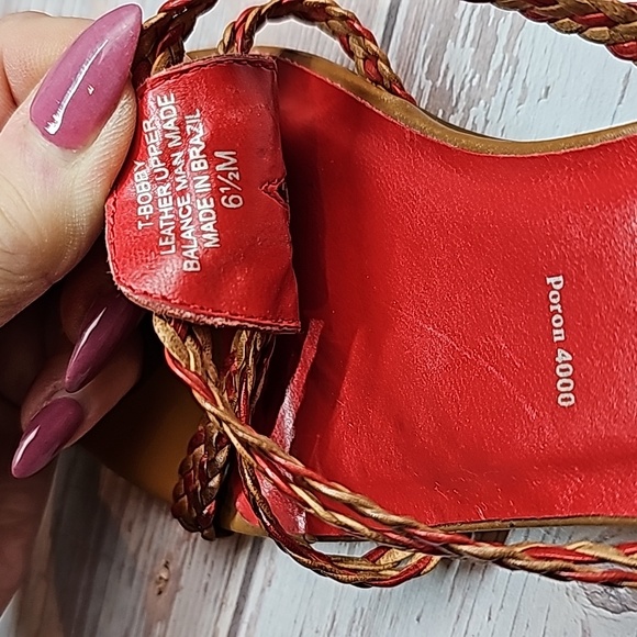 NICKLES RED AND BROWN BRAIDED LEATHER SANDALS - Picture 12 of 13